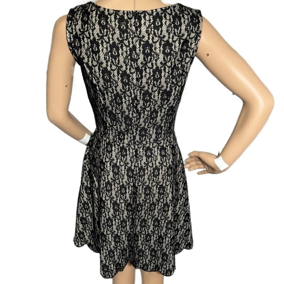 ALTAR’D STATE Fit Flare Mini Beige Black Lace Dress Sleeveless Scalloped Small - Picture 6 of 12